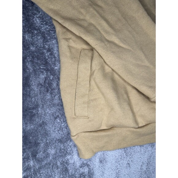 GUESS Los Angeles Half Zip Sweatshirt Small Tan Pullover Embroidered Logo - Picture 2 of 7
